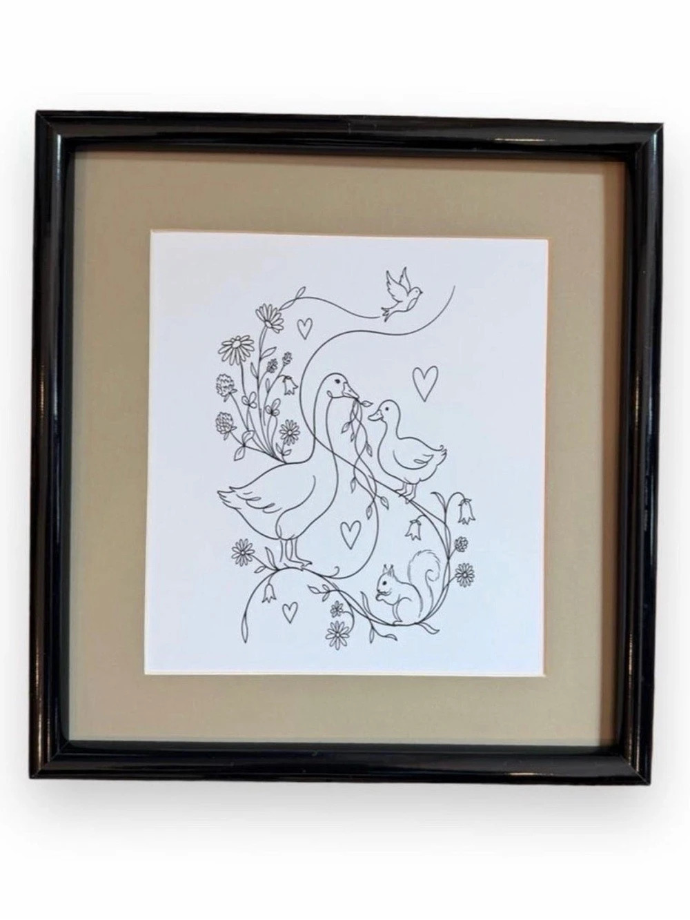Framed Floral Bird Illustration